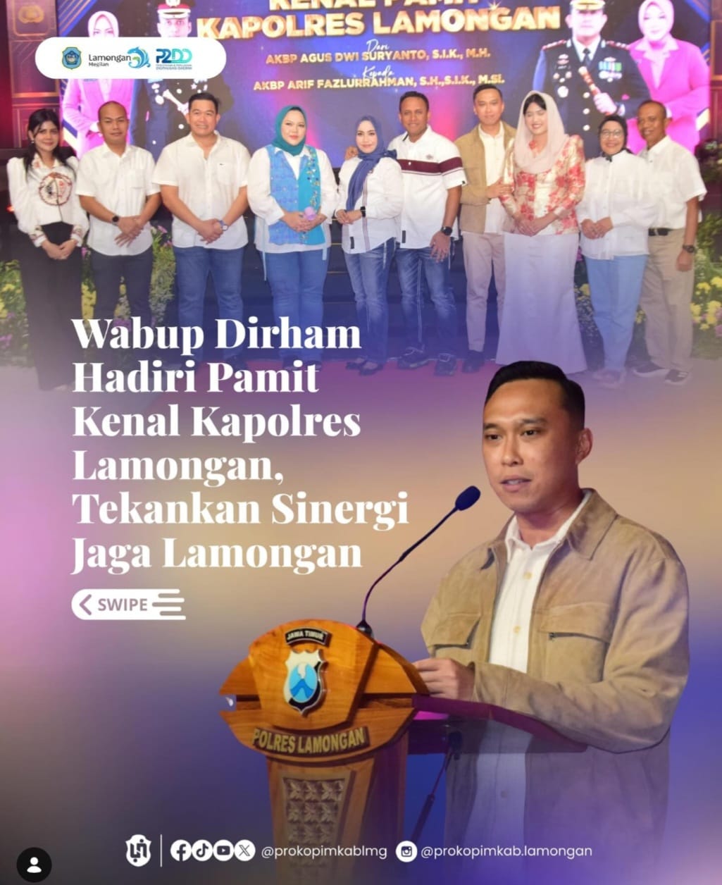 Foto: Wabup Dirham Hadiri Pamit Kenal Kapolres Lamongan, Tekankan Sinergi Jaga Lamongan