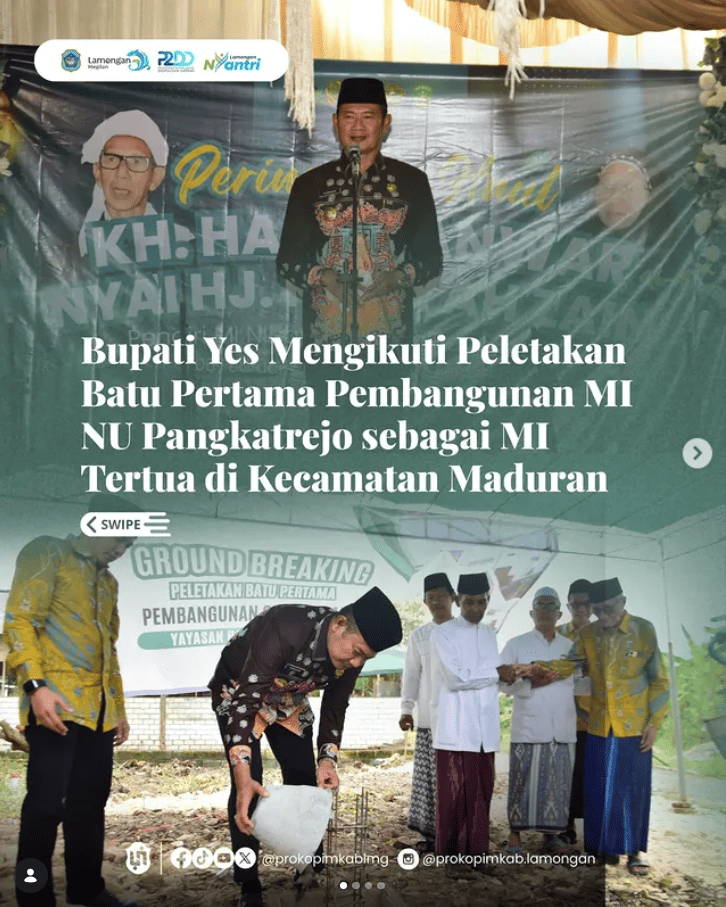 Foto: Bupati Yes Mengikuti Peletakan Batu Pertama Pembangunan MI NU Pangkatrejo Sebagai MI Tertua di Kec. Maduran