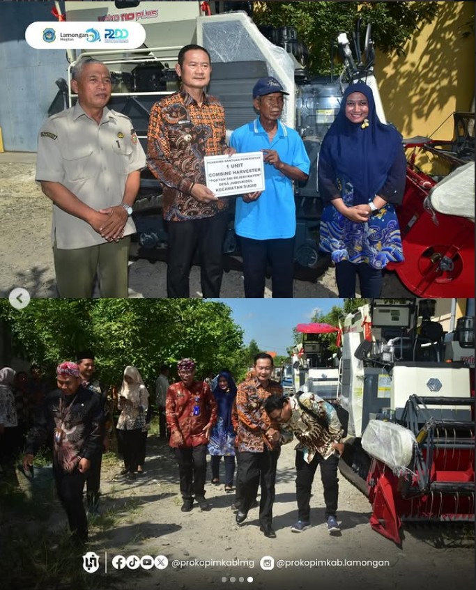 Foto: Dorong Produktivitas Petani, Pemkab Lamongan Salurkan Combine Harvester
