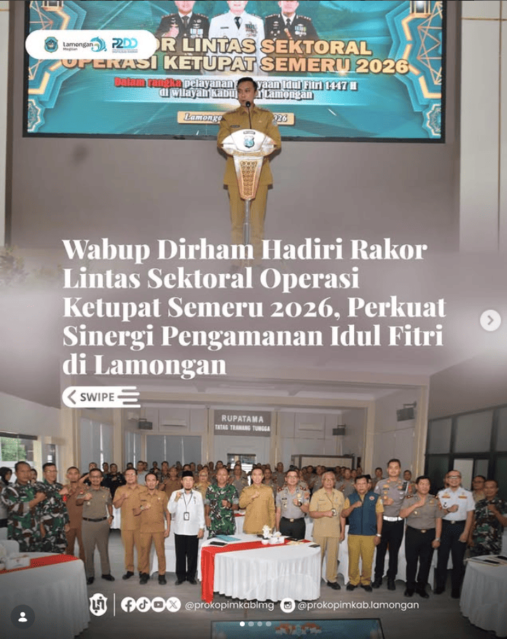 Foto: Wabup Dirham Hadiri Rakor Lintas Sektoral Operasi Ketupat Semeru 2026, Perkuat Sinergi Pengamanan Idul Fitri di Lamongan