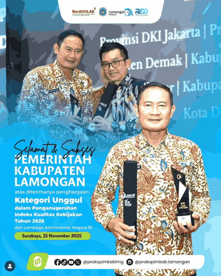 Foto: Lamongan Terima Penghargaan Indeks Kualitas Kebijakan Kategori Unggul
