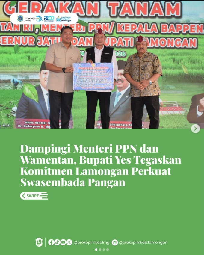 Foto: Dampingi Menteri PPN dan Wamentan, Bupati Yes Tegaskan Komitmen Lamongan Perkuat Swasembada Pangan