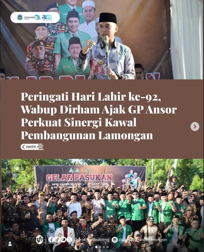 Foto: Peringati Hari Lahir ke-92, Wabup Dirham Ajak GP Ansor Perkuat Sinergi Kawal Pembangunan Lamongan