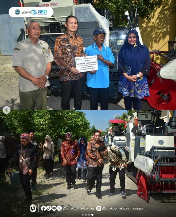 Foto: Dorong Produktivitas Petani, Pemkab Lamongan Salurkan Combine Harvester