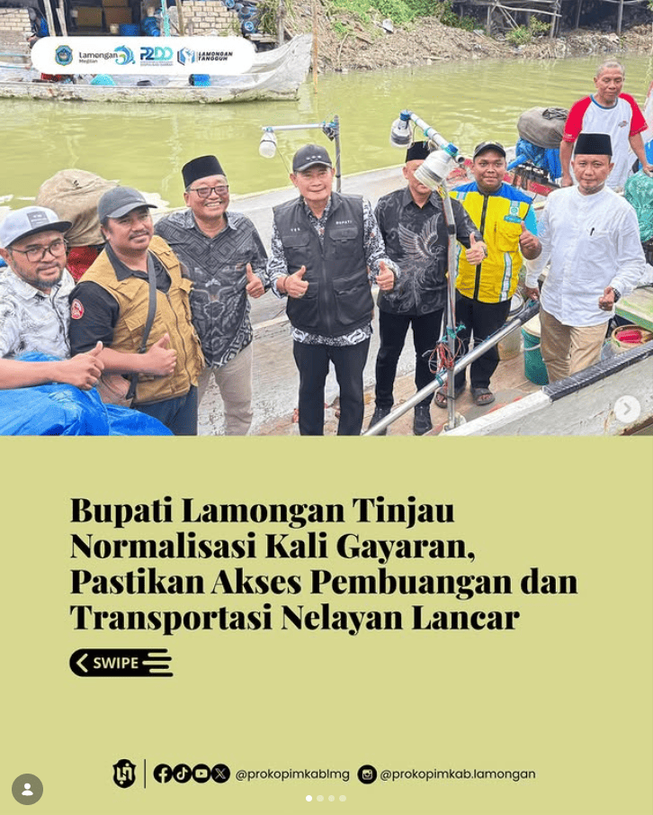 Foto: Bupati Lamongan Tinjau Normalisasi Kali Gayaran, Pastikan Akses Pembuangan dan Transportasi Nelayan Lancar