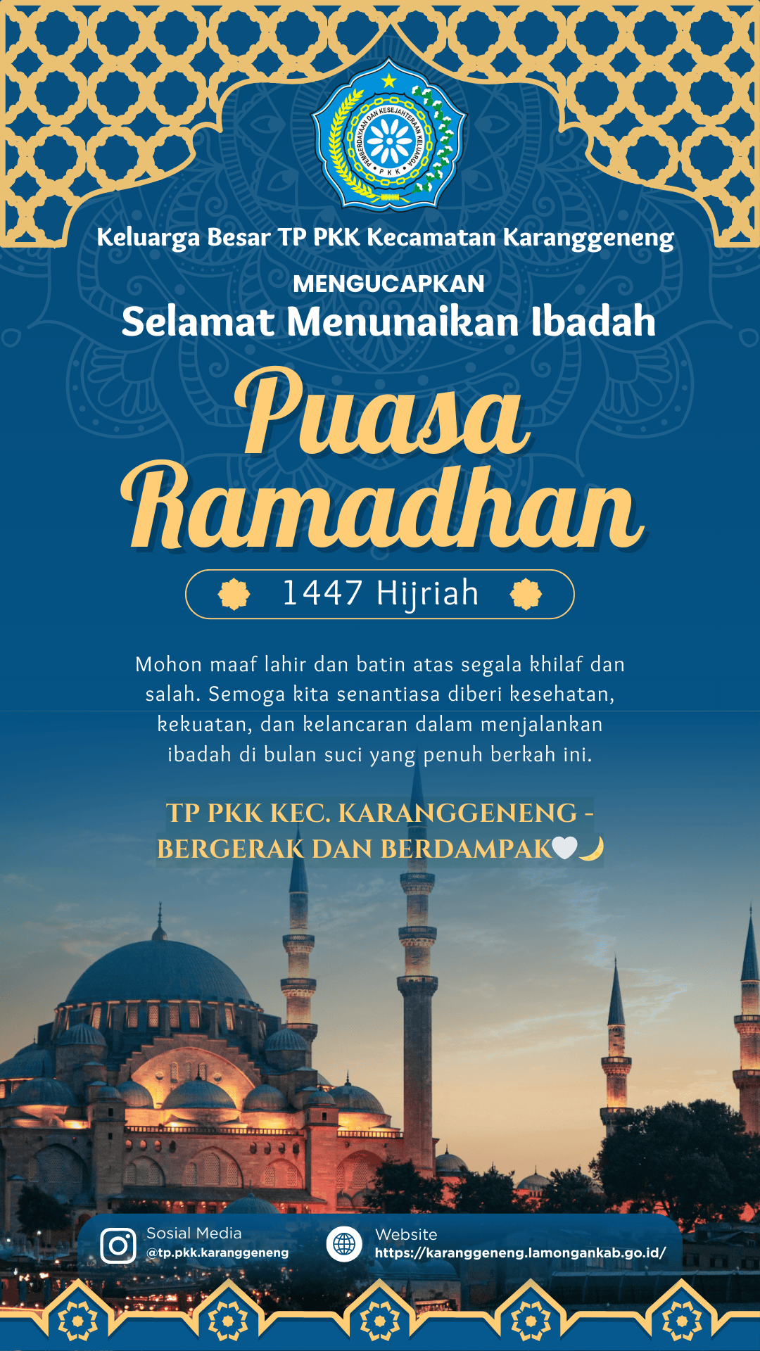Foto: Keluarga Besar TP PKK Kecamatan Karanggeneng Mengucapkan Selamat Menunaikan Ibadah Puasa Ramadhan 1447 H