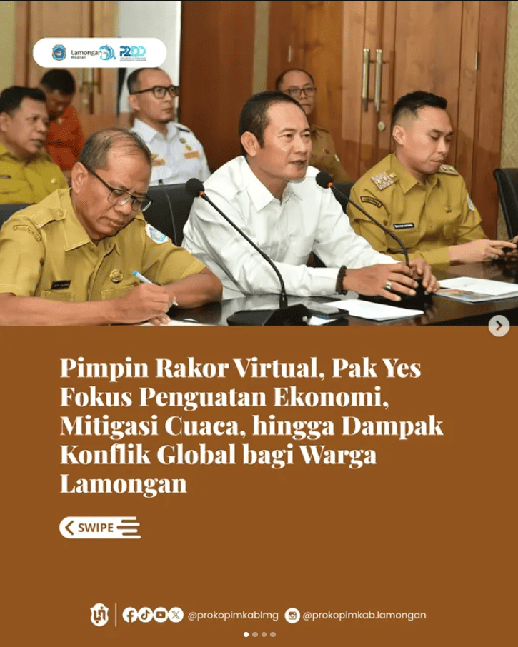 Foto: Pimpin Rakor Virtual, Pak Yes Fokus Penguatan Ekonomi, Mitigasi Cuaca, hingga Dampak Konflik Global bagi Warga Lamongan