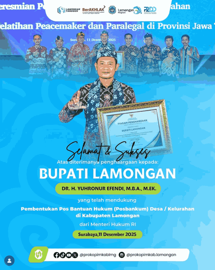 Foto: Lamongan Terima Penghargaan Pembentukan Posbankum Tingkat Desa dan Kelurahan