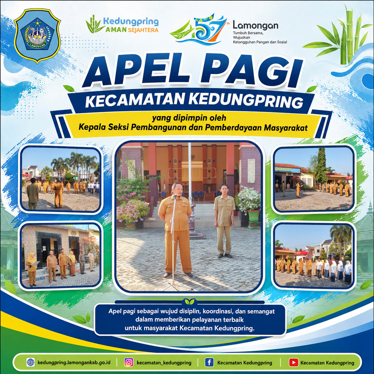 Apel Pagi Kecamatan Kedungpring yang dipimpin oleh Kepala Seksi Pembangunan dan Pemberdayaan Masyarakat