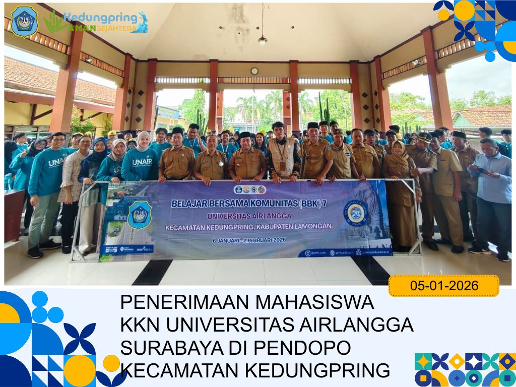 Foto: PENERIMAAN MAHASISWA KKN UNIVERSITAS AIRLANGGA SURABAYA DI PENDOPO KECAMATAN KEDUNGPRING