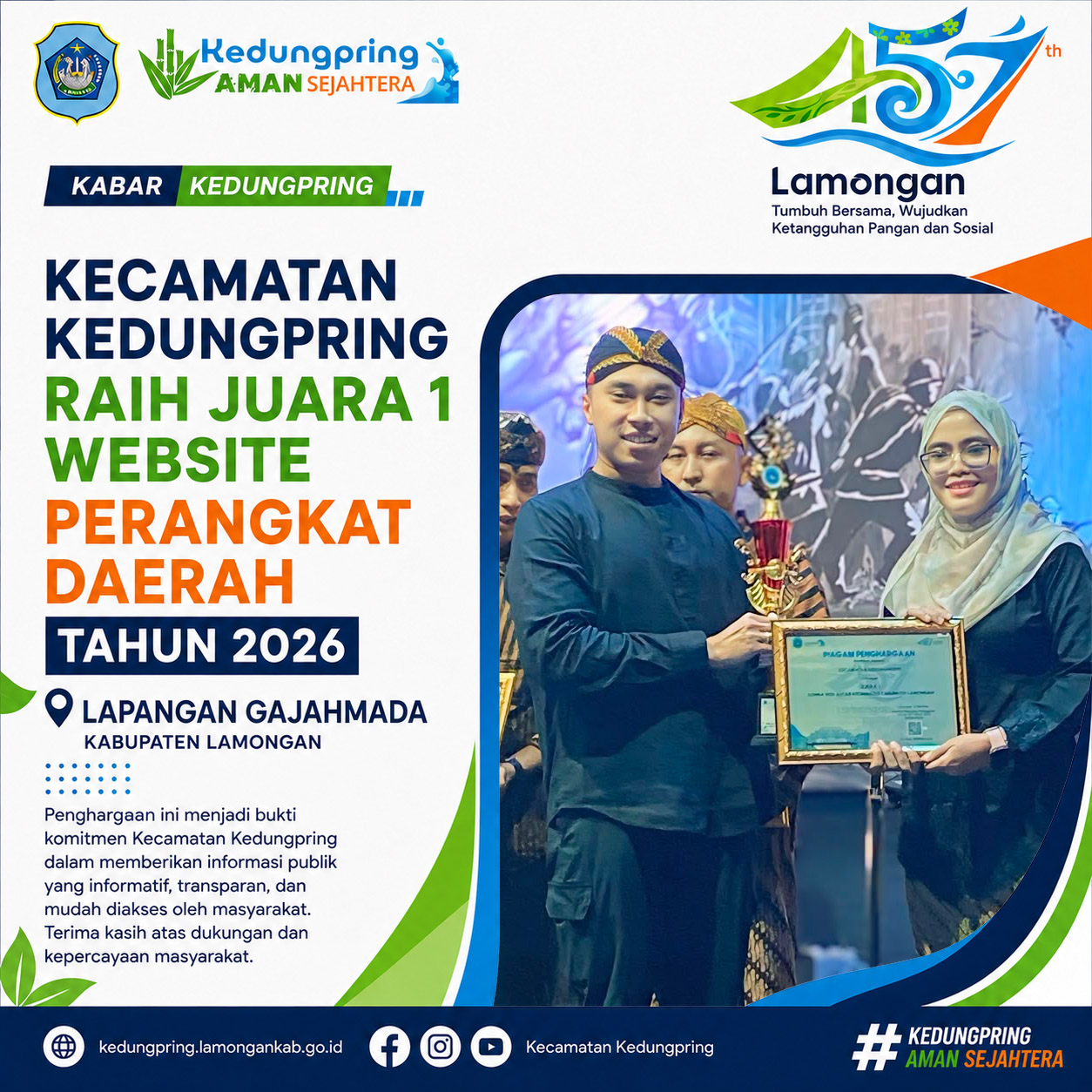 Foto: Kecamatan Kedungpring Raih Juara 1 Website Perangkat Daerah Tahun 2026