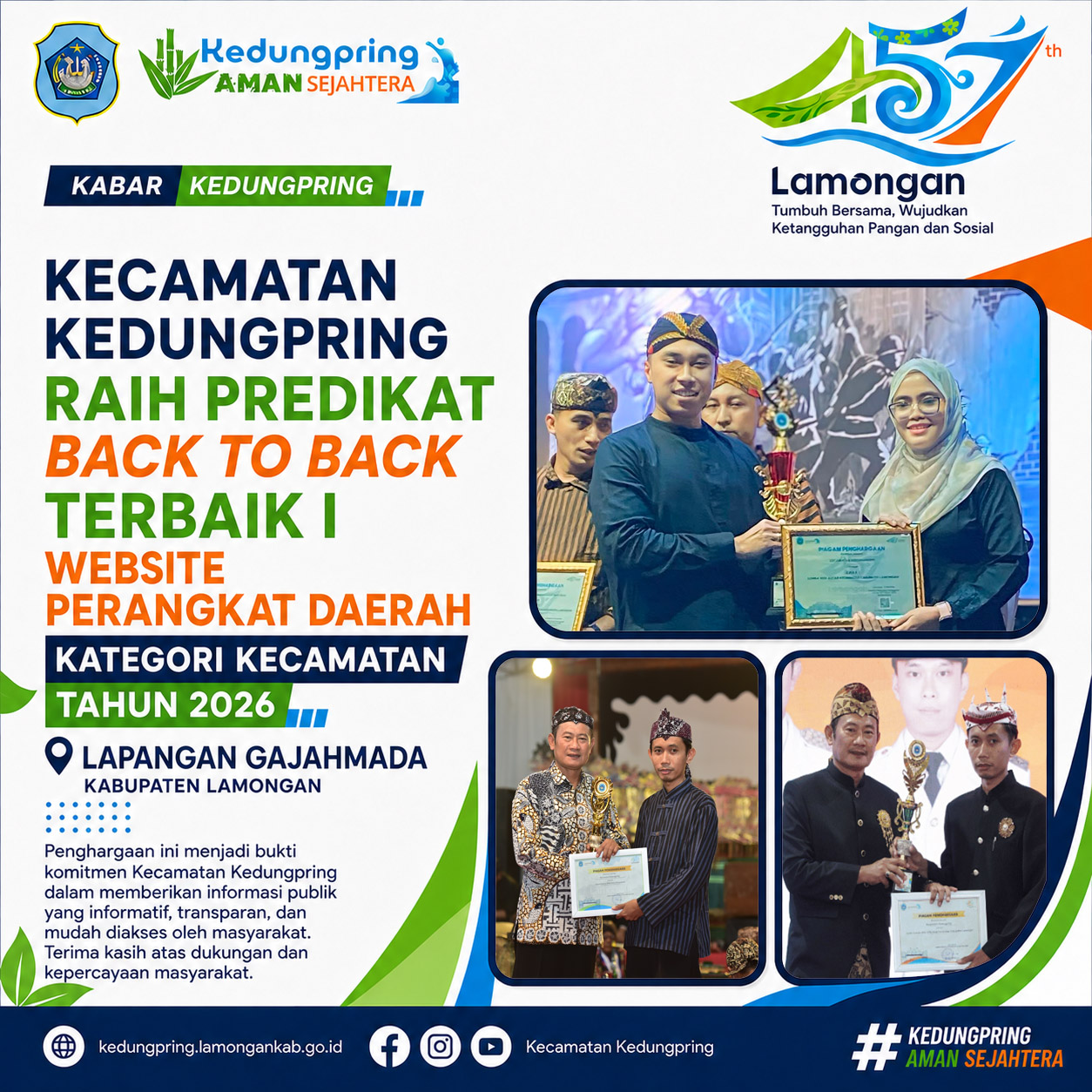 Foto: Kecamatan Kedungpring Raih Predikat Back to Back Terbaik I Website Perangkat Daerah Kategori Kecamatan Tahun 2026