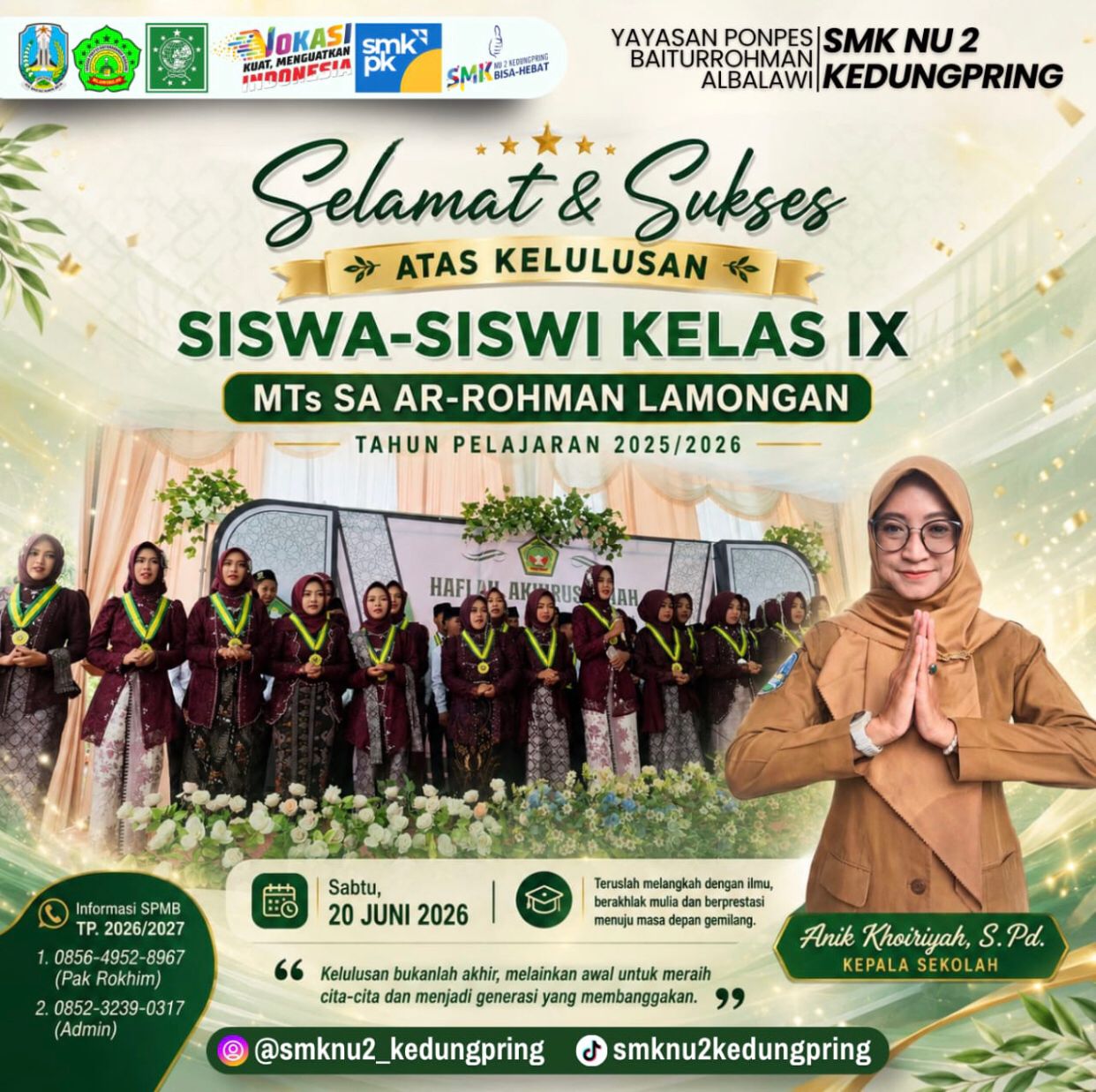 Foto: Selamat dan Sukses Atas Kelulusan Siswa-siswi Kelas IX MTs. AR-ROHMAN LAMONGAN