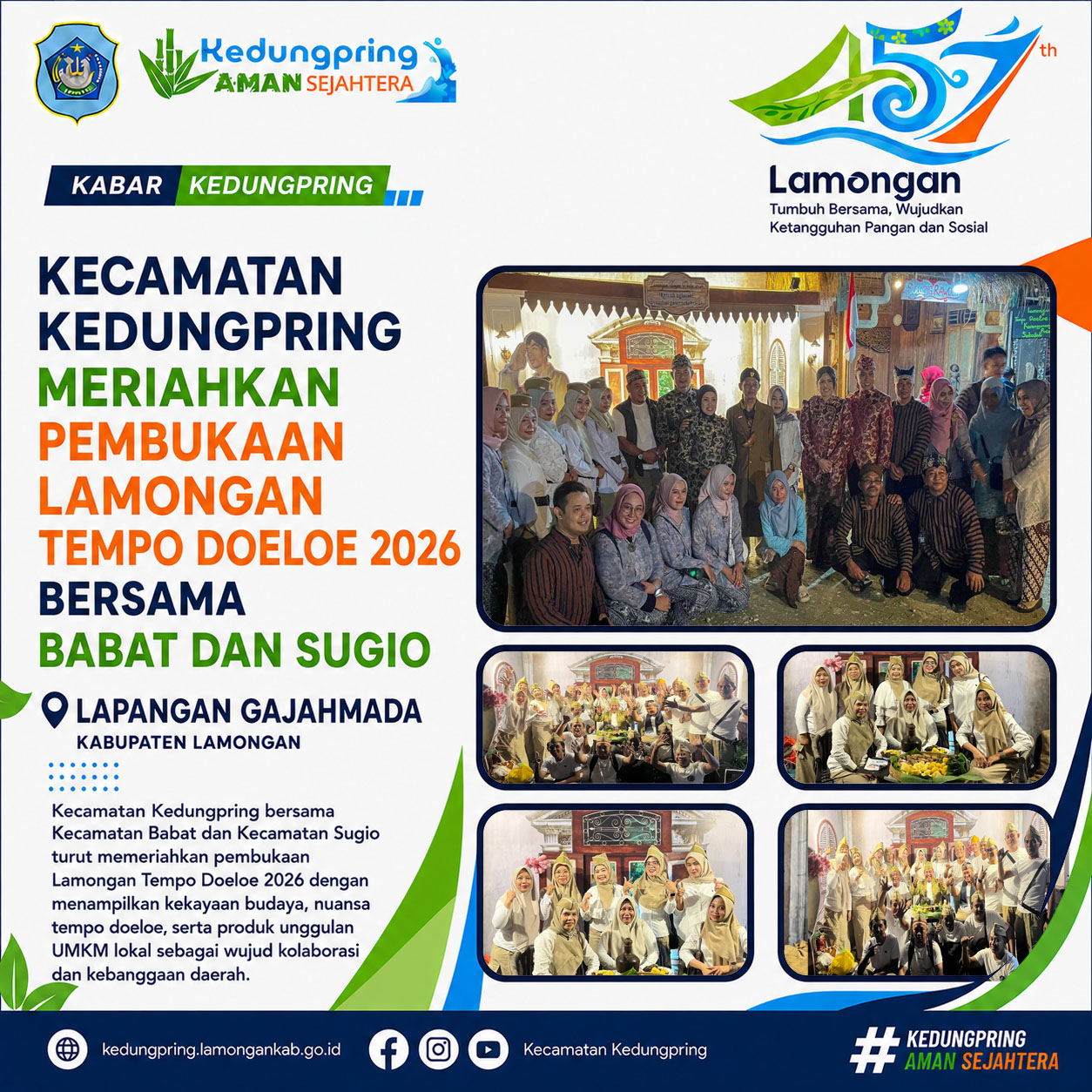 Foto: Kecamatan Kedungpring Meriahkan Pembukaan Lamongan Tempo Doeloe 2026 Bersama Babat dan Sugio