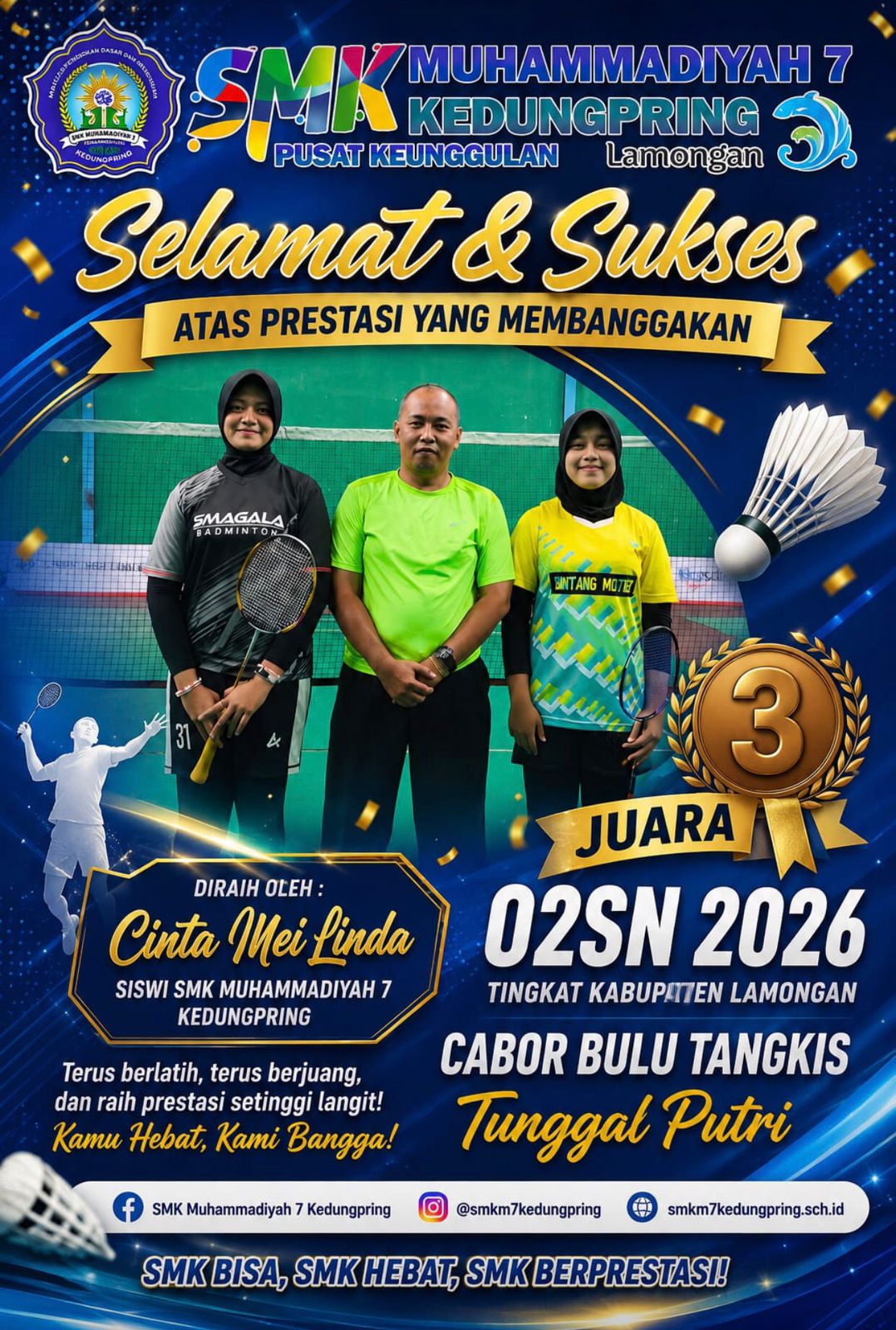 Foto: Selamat dan Sukses CINTA MEI LINDA Siswi SMK Muhammadiyah 7 Kedungpring