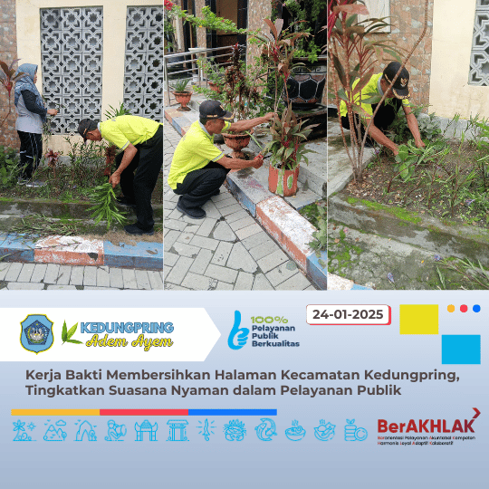 Kerja Bakti Membersihkan Halaman Kecamatan Kedungpring, Tingkatkan Suasana Nyaman dalam Pelayanan Publik