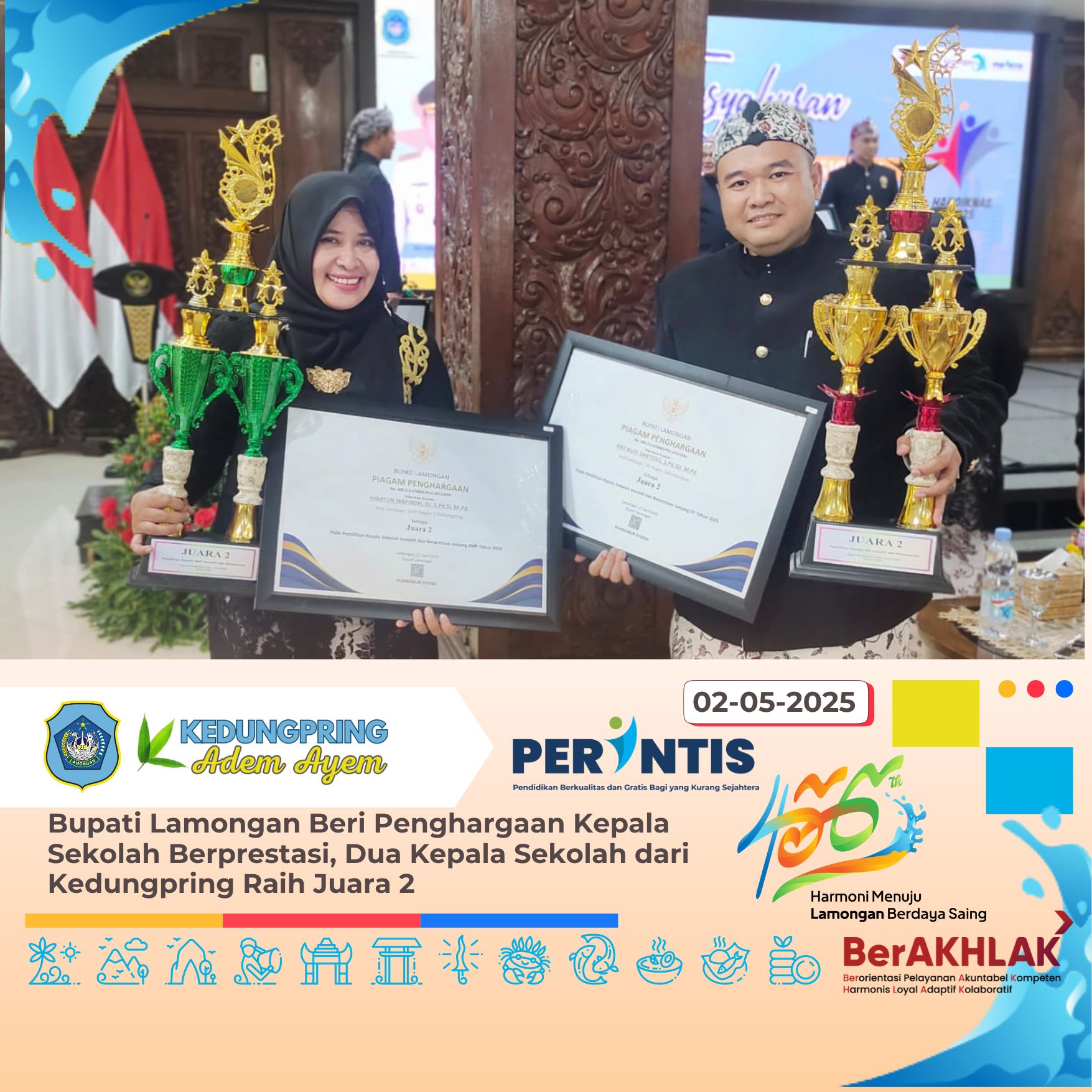 Bupati Lamongan Beri Penghargaan Kepala Sekolah Berprestasi, Dua Kepala Sekolah dari Kedungpring Raih Juara 2