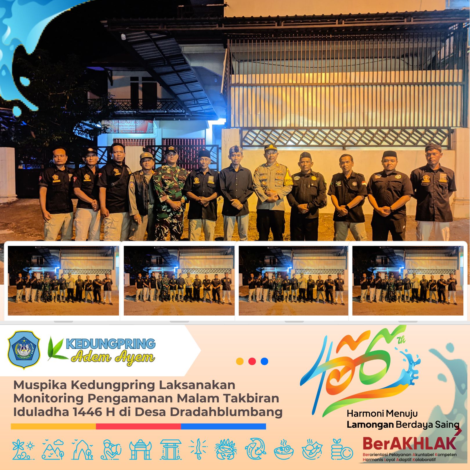 Muspika Kedungpring Laksanakan Monitoring Pengamanan Malam Takbiran Iduladha 1446 H di Desa Dradahblumbang