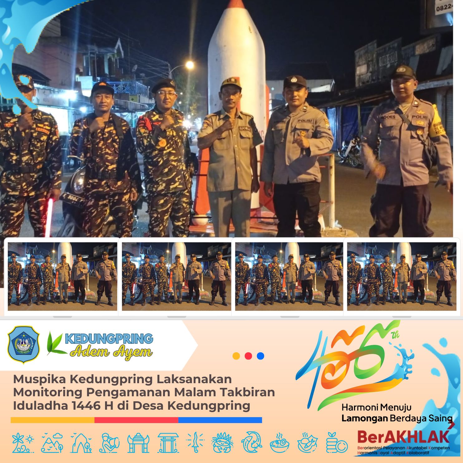 Muspika Kedungpring Laksanakan Monitoring Pengamanan Malam Takbiran Iduladha 1446 H di Desa Kedungpring