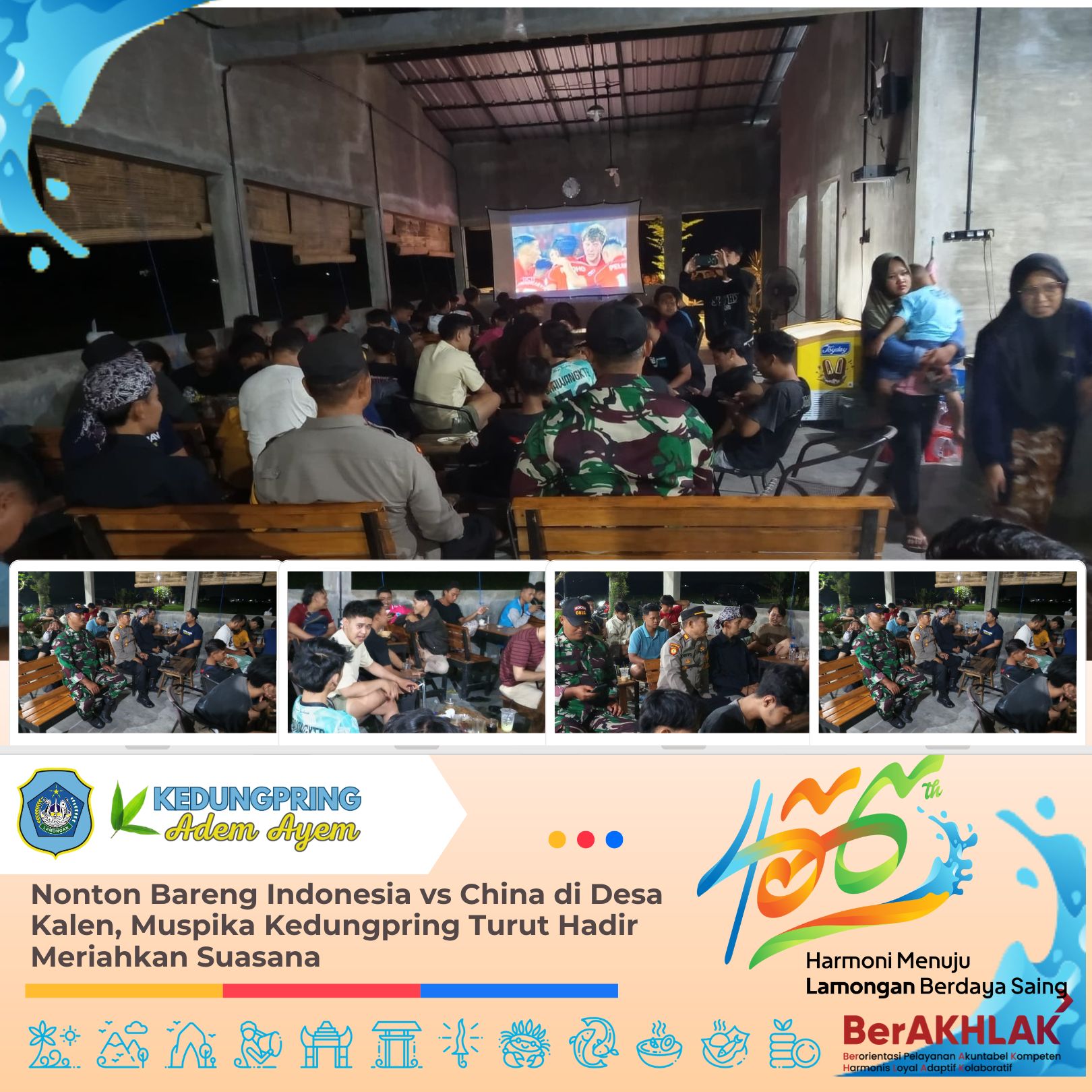 Nonton Bareng Indonesia vs China di Desa Kalen, Muspika Kedungpring Turut Hadir Meriahkan Suasana