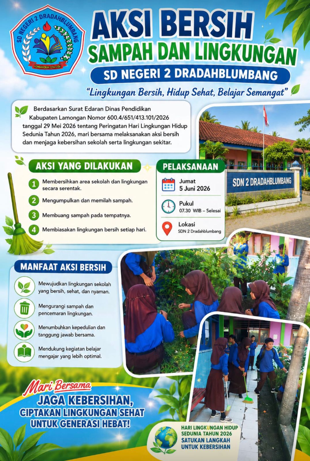 Foto: Selamat Hari Lingkungan Hidup Sedunia Tahun 2026 SDN 2 Dradahblumbang