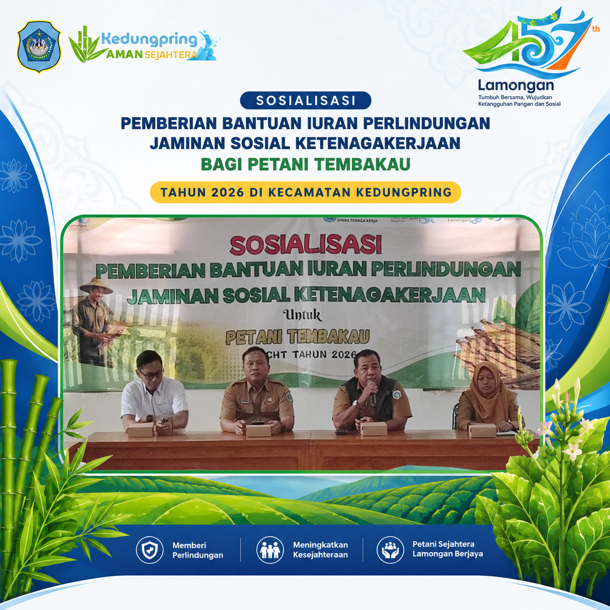 Foto: Sosialisasi Pemberian Bantuan Iuran Perlindungan Jaminan Sosial Ketenagakerjaan Bagi Petani Tembakau Tahun 2026 Di Kecamatan Kedungpring