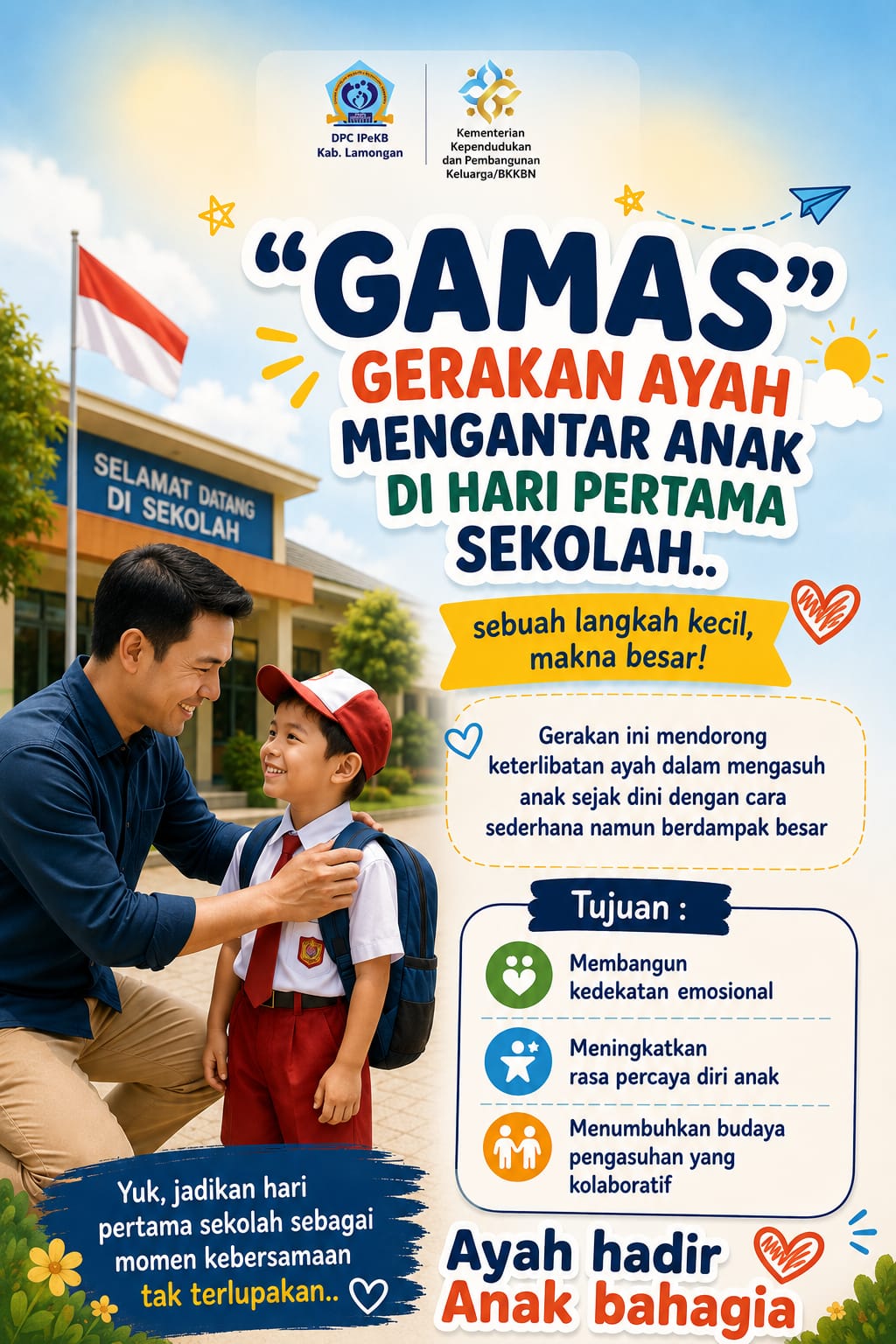 Foto: "GAMAS" Gerakan Ayah Mengantar Anak di Hari Pertama Sekolah