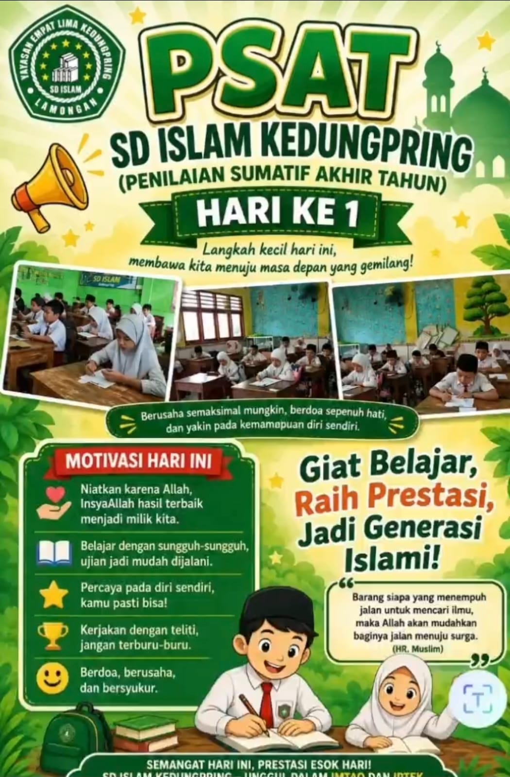 Foto: Selamat Memempuh PSAT SD Islam Kedungpring