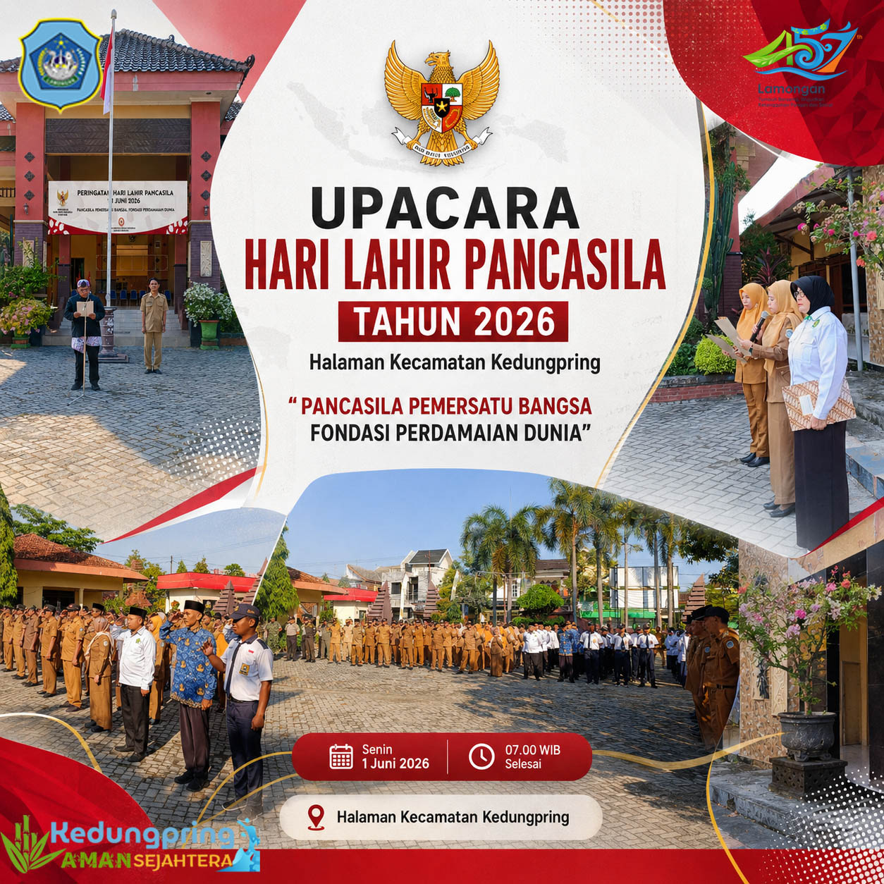 Foto: Upacara Peringatan Hari Lahir Pancasila Tahun 2026 di Kecamatan Kedungpring Berlangsung Khidmat