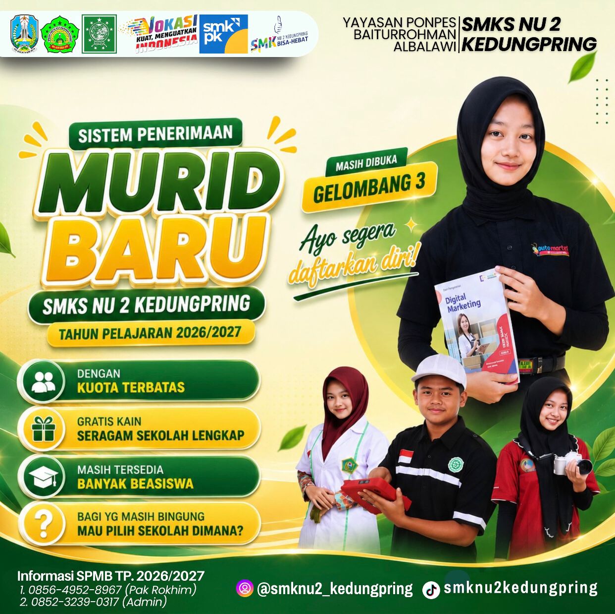 Foto: SPMB SMKS NU 2 Kedungpring Tahun Pelajaran 2026 / 2027