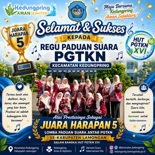 Foto: PGTKN Kecamatan Kedungpring Raih Juara Harapan 5 Lomba Paduan Suara se-Kabupaten Lamongan