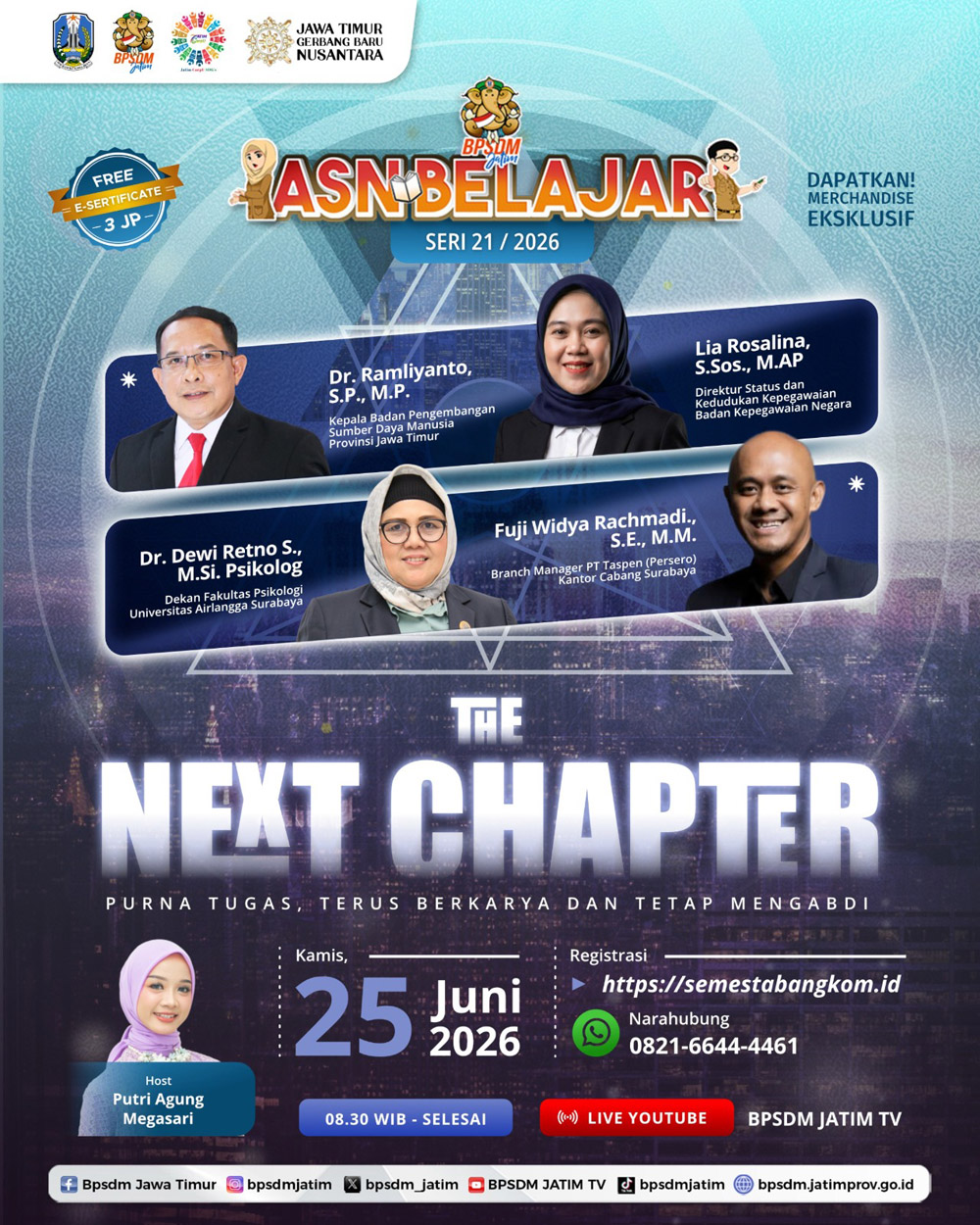 Foto: Webinar ASN Belajar Seri 21 dengan tema “The Next Chapter: Purna Tugas, Terus Berkarya dan Tetap Mengabdi.”