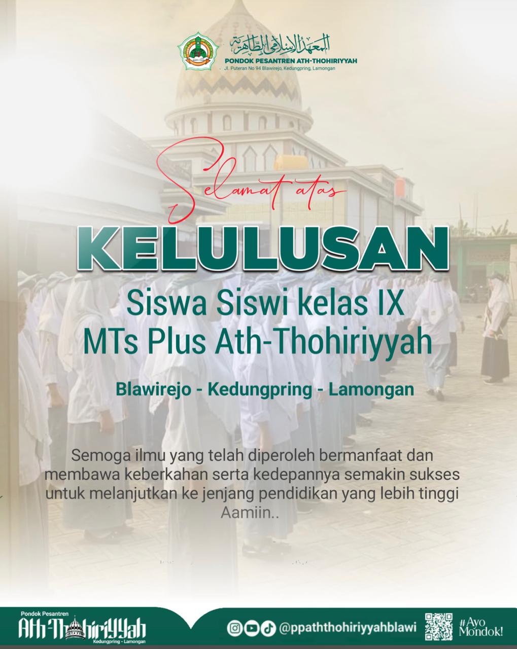 Foto: Selamat Atas Kelulusan Siswa Siswi Kelas IX MTs Plus Ath-Thohiriyah