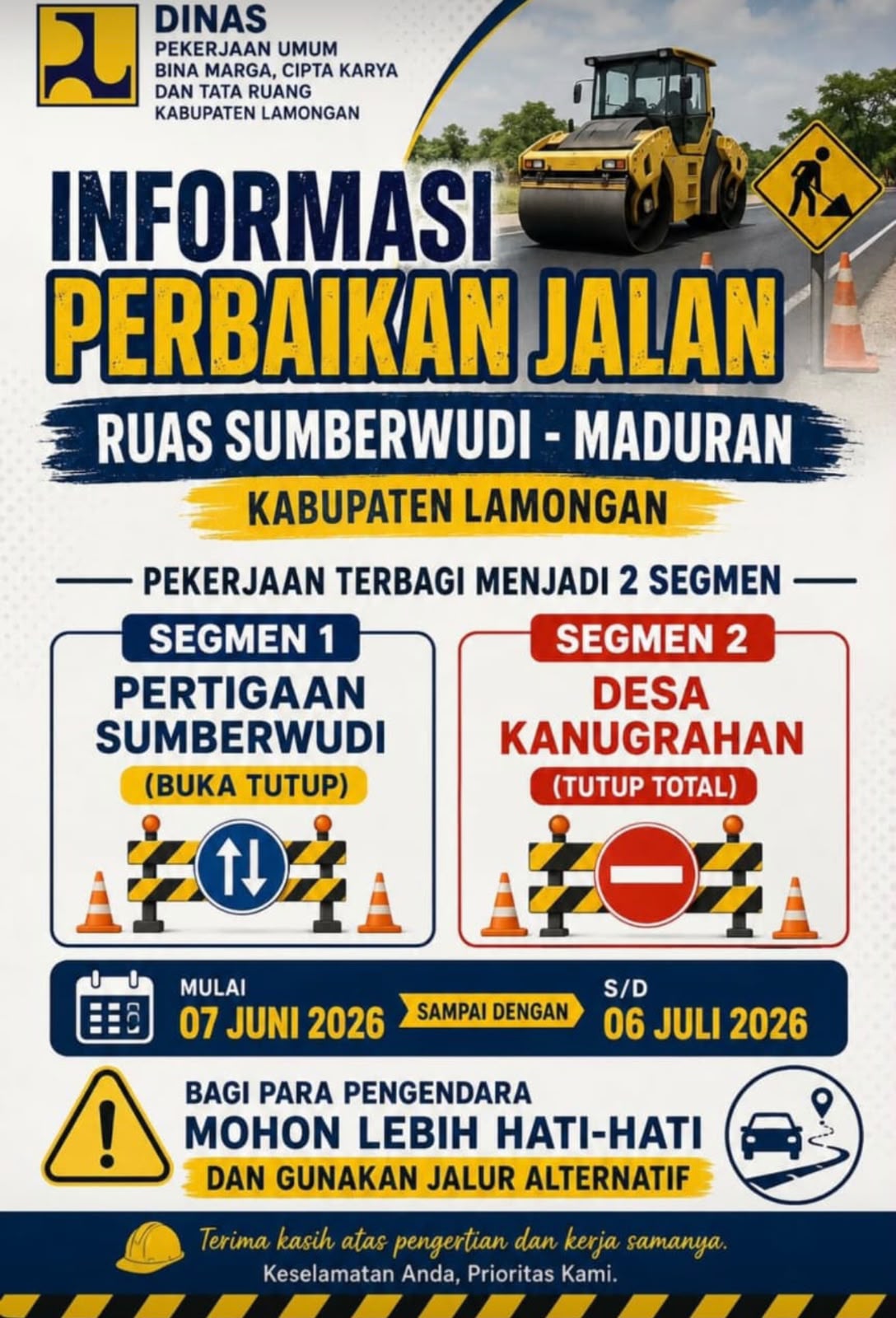 Informasi Perbaikan Jalan Ruas Sumberwudi - Maduran Kabupaten Lamongan