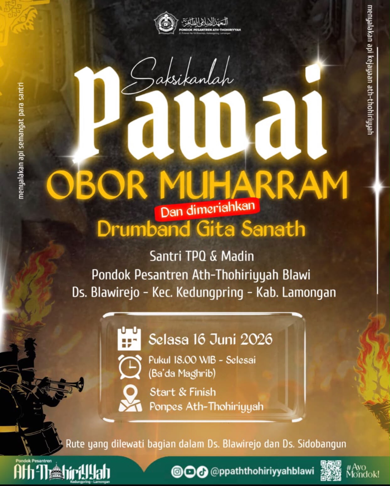 Foto: Pawai Obor Muharram dan Dimeriahkan Drumband Gita Sanath Pondok Pesantren Ath-Thohiriyah Blawi