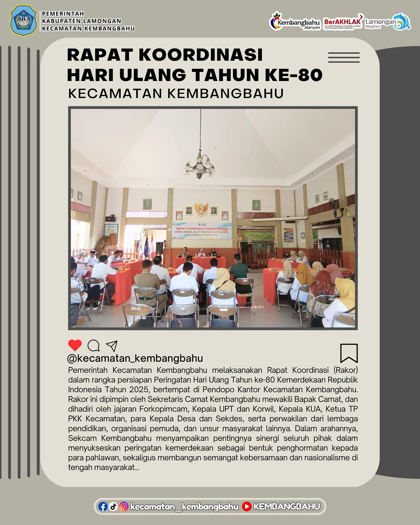 Foto: RAPAT KOORDINASI FORKOPIMCAM TERKAIT HUT REPUBLIK INDONESIA KE-80 TAHUN