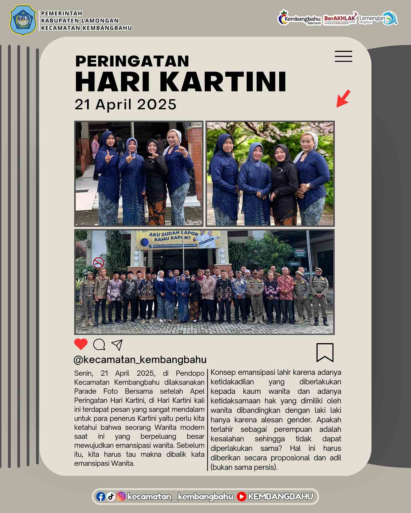 PERINGATAN HARI KARTINI PEMERINTAH KECAMATAN KEMBANGBAHU DAN SEKDES SE KECAMATAN KEMBANGBAHU KABUPATEN LAMONGAN