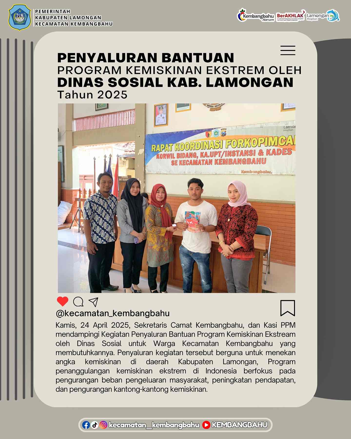 PENYALURAN BANTUAN DARI DINAS SOSIAL DI KECAMATAN KEMBANGBAHU