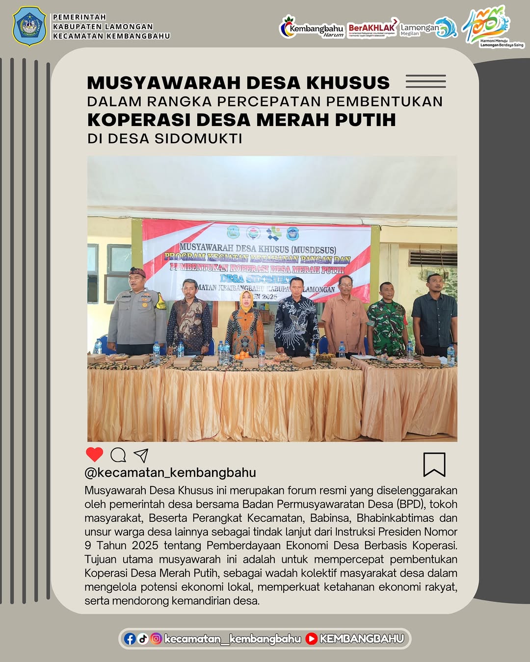 MUSDESSUS PEMBENTUKAN KOPERASI DESA MERAH PUTIH DI DESA SIDOMUKTI KECAMATAN KEMBANGBAHU