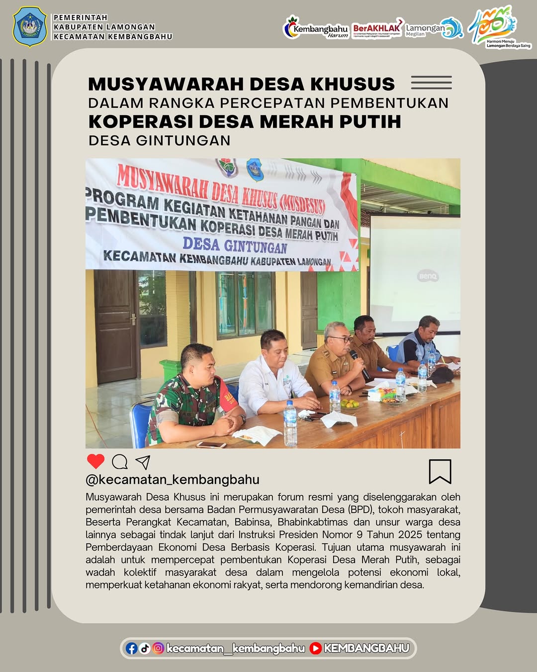 MUSDESSUS PEMBENTUKAN KOPERASI DESA MERAH PUTIH DI DESA GINTUNGAN KECAMATAN KEMBANGBAHU