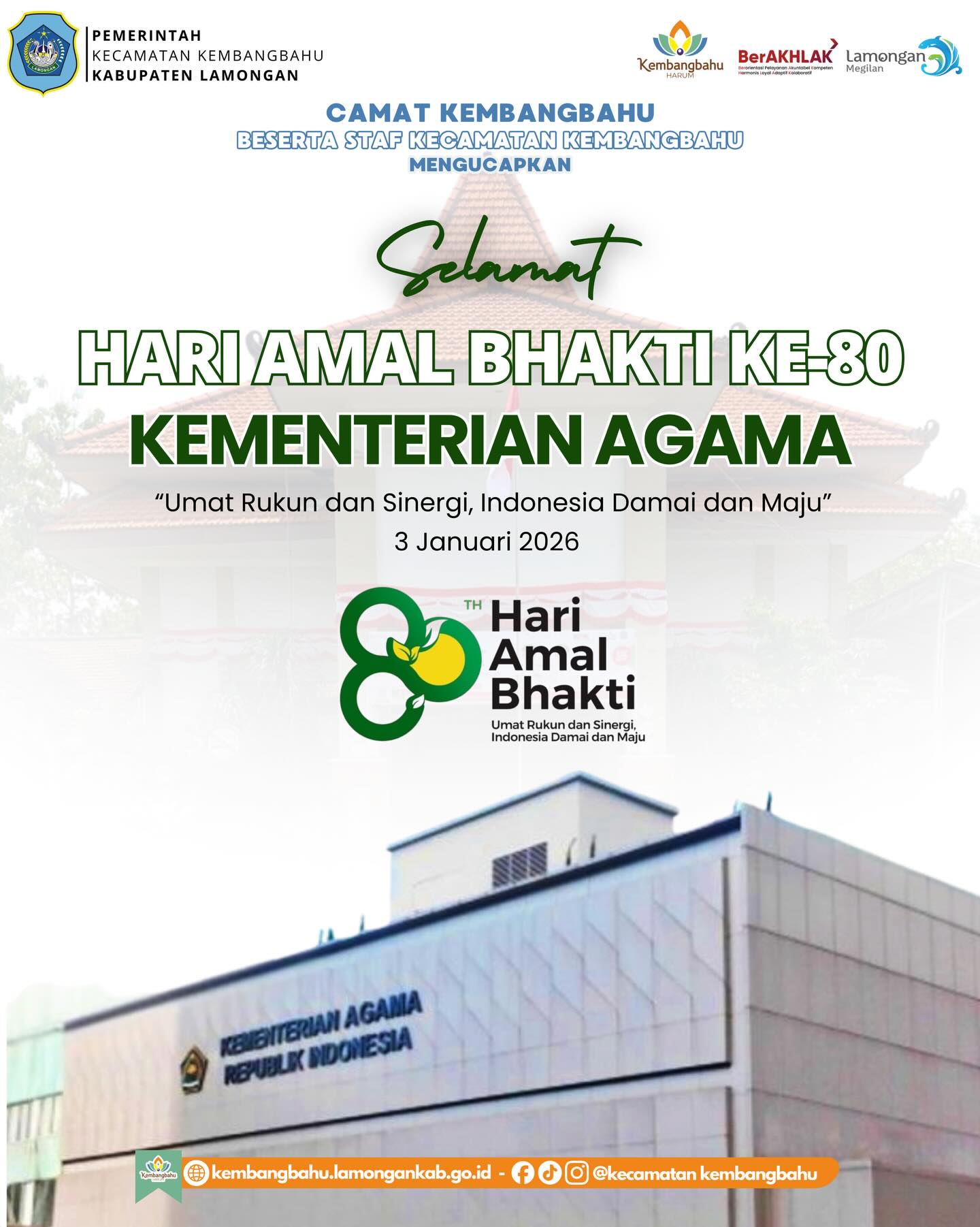 Foto: Selamat Memperingati Hari Amal Bhakti Ke-80 Kementerian Agama Republik Indonesia