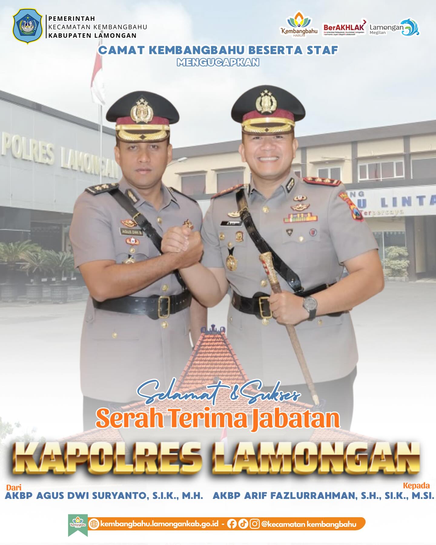 Foto: Selamat dan Sukses atas Serah Terima Jabatan Kapolres Lamongan.