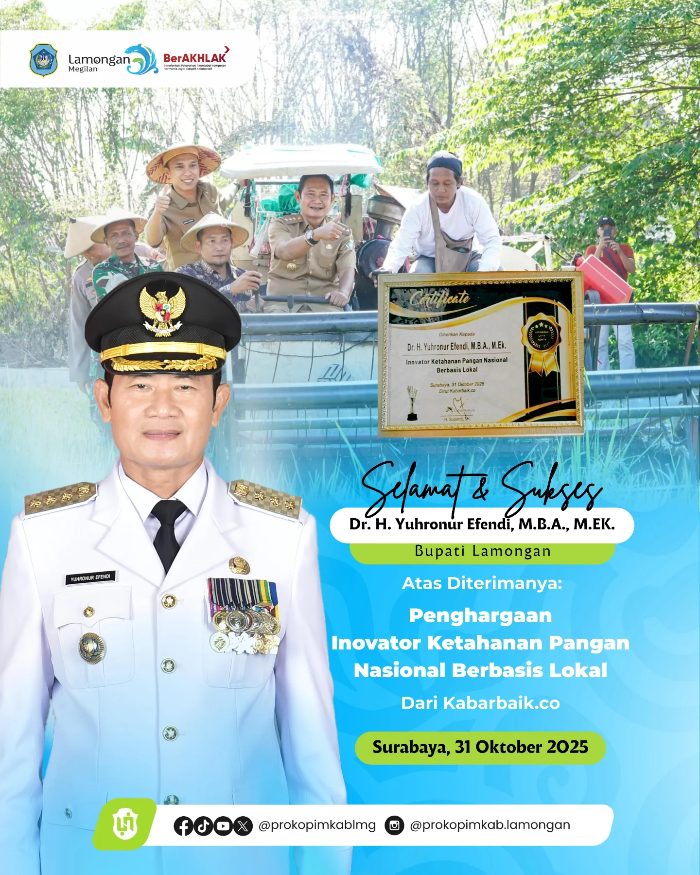 Foto: Selamat dan sukses atas diterimanya penghargaan Inovator Ketahanan Pangan Nasional Berbasis Lokal