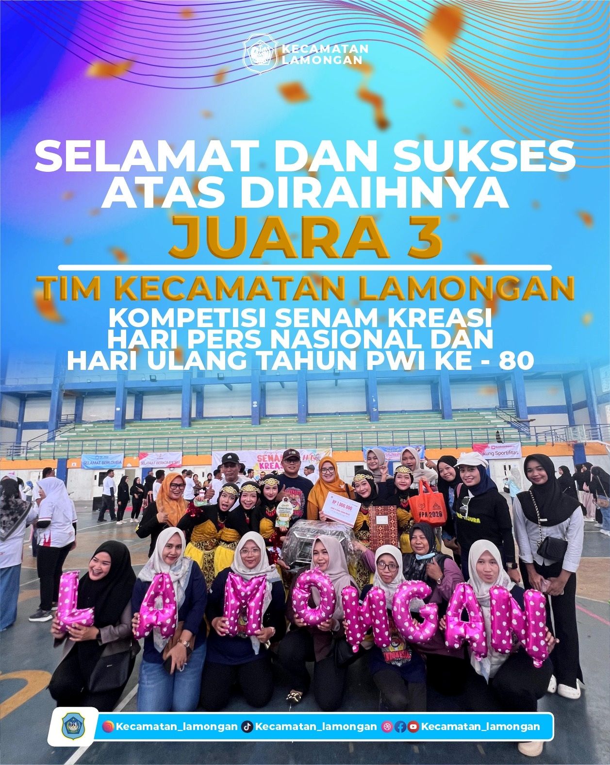 Tim Kecamatan Lamongan Raih Juara 3 Kompetisi Senam Kreasi HPN dan HUT PWI ke-80