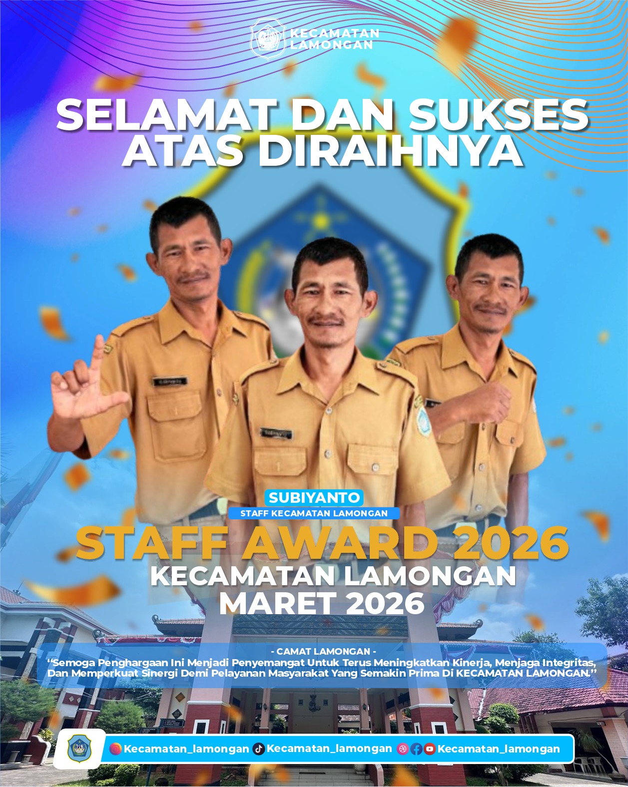 Foto: Selamat Kepada Subiyanto telah Meraih Staff Award Bulan Maret Tahun 2026 Kecamatan Lamongan