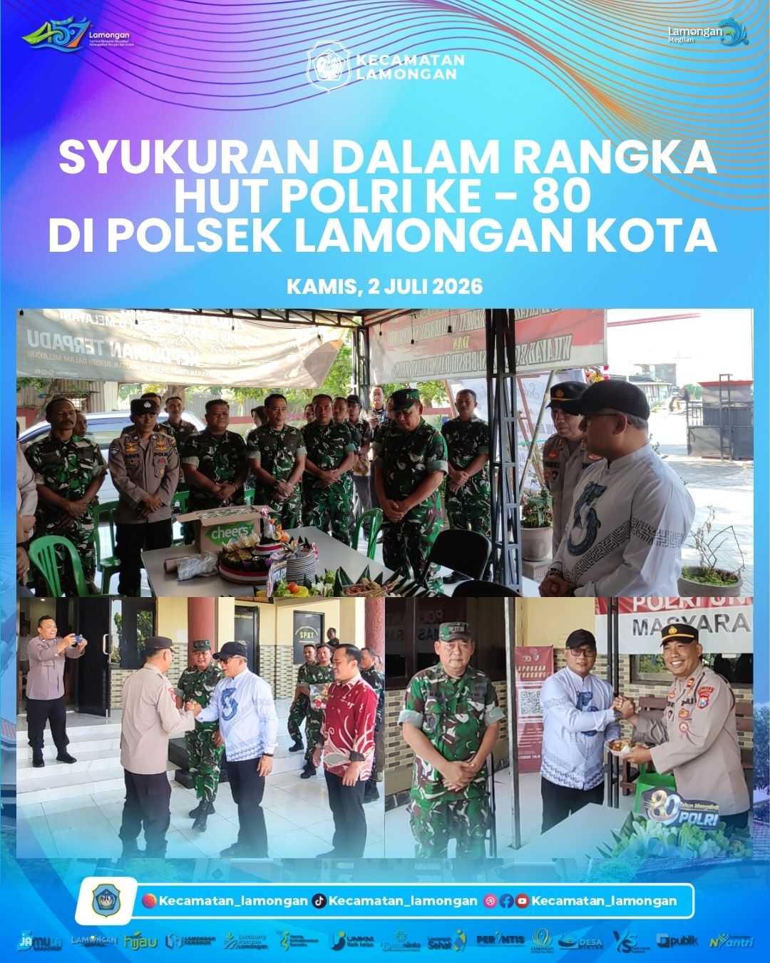 Foto: Kecamatan Lamongan Hadiri Tasyakuran Hari Bhayangkara ke-80 di Polsek Lamongan Kota
