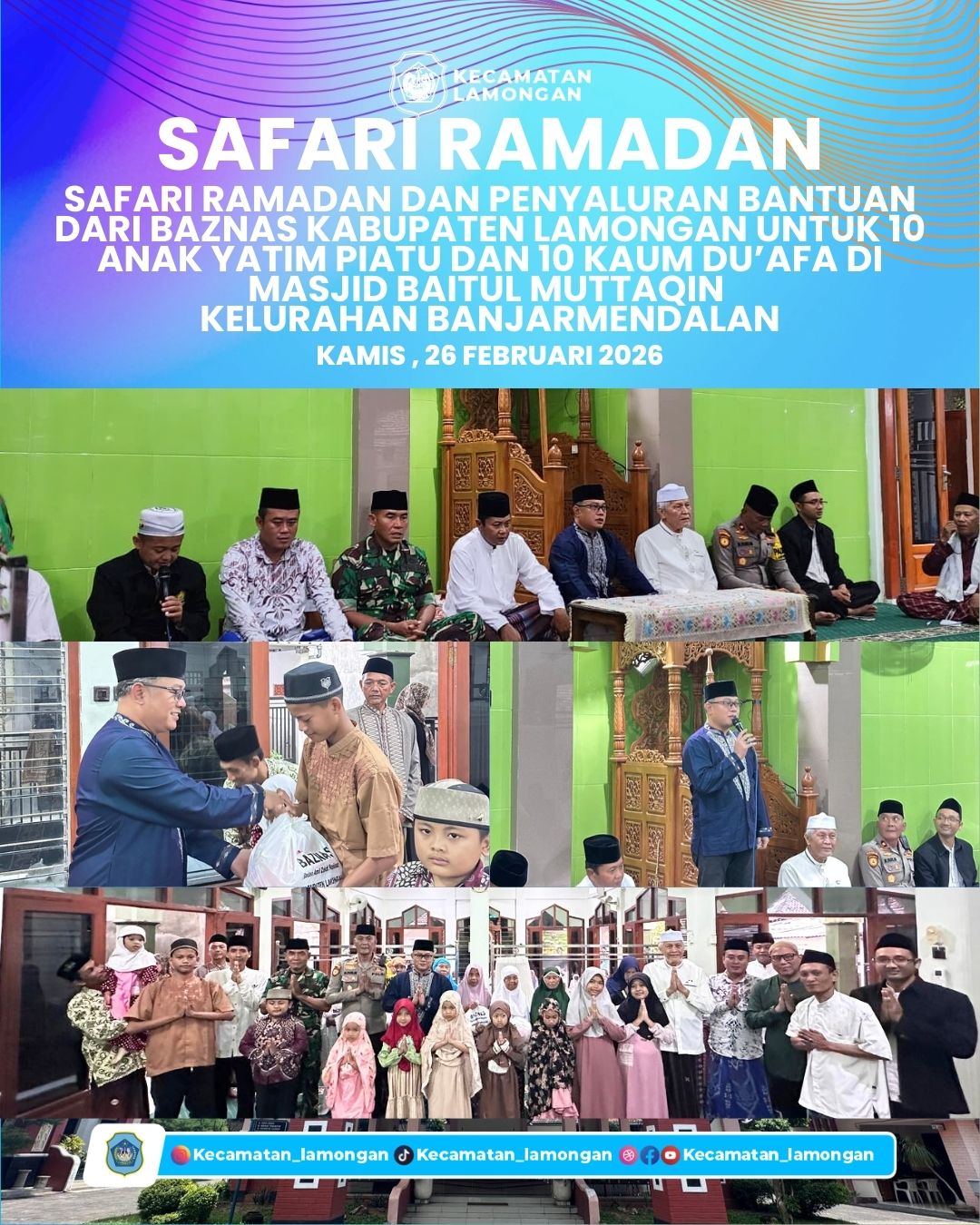 Foto: Safari Ramadan Kecamatan Lamongan Salurkan Bantuan BAZNAS kepada Anak Yatim dan Kaum Dhuafa