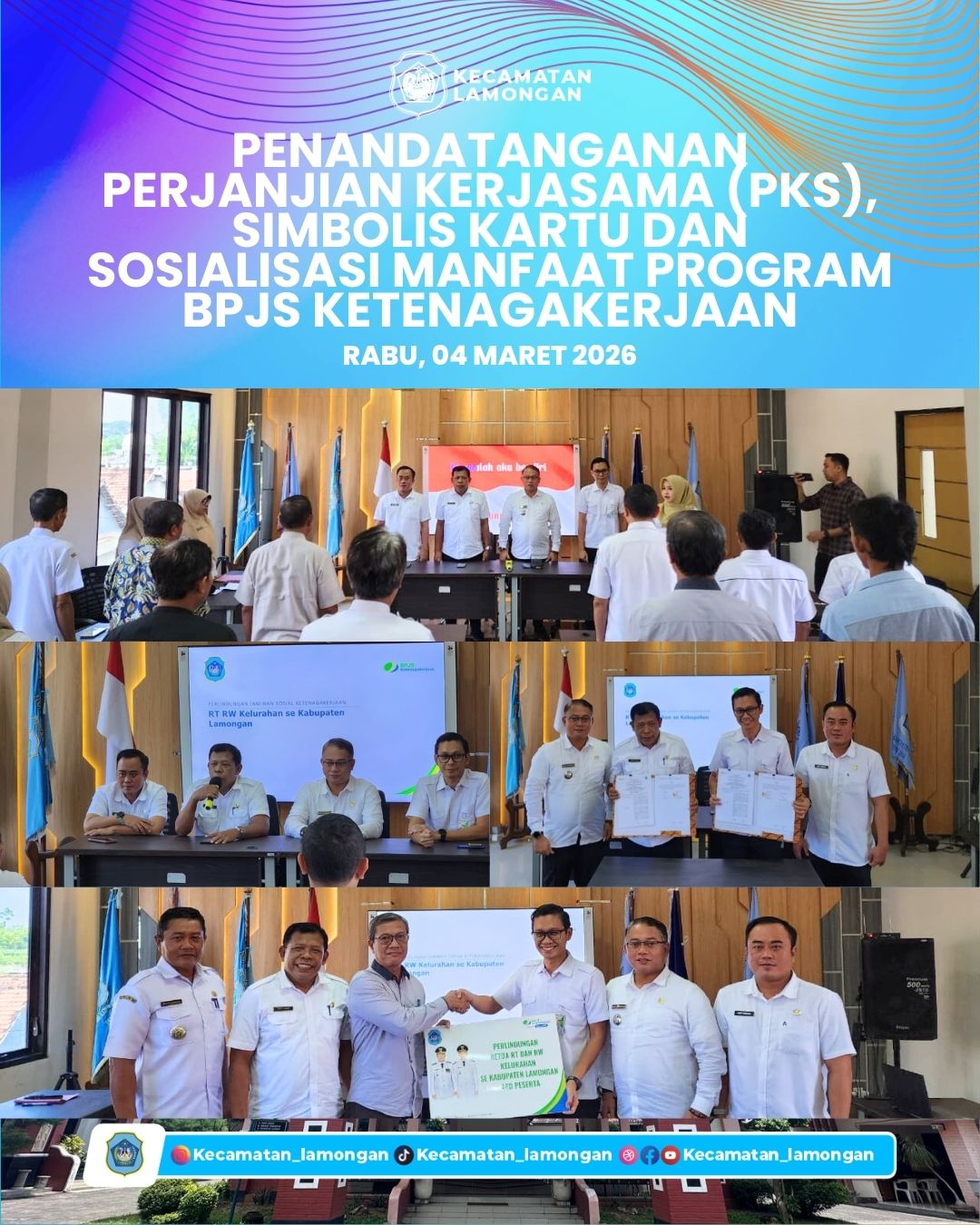 Foto: Kecamatan Lamongan Tandatangani PKS dan Sosialisasikan Manfaat BPJS Ketenagakerjaan