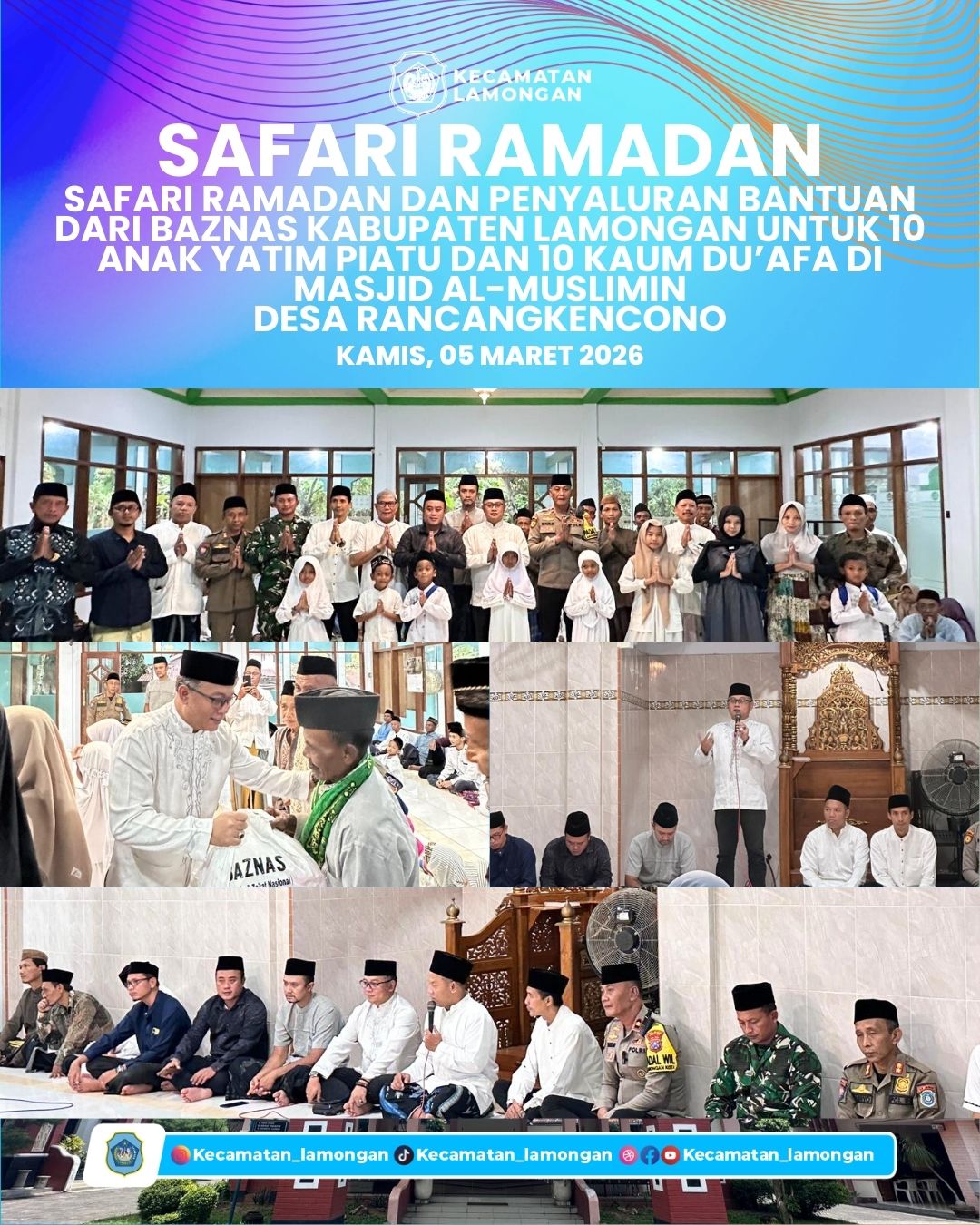 Foto: Safari Ramadan Kecamatan Lamongan Salurkan Bantuan untuk Anak Yatim dan Kaum Dhuafa di Desa Rancangkencono