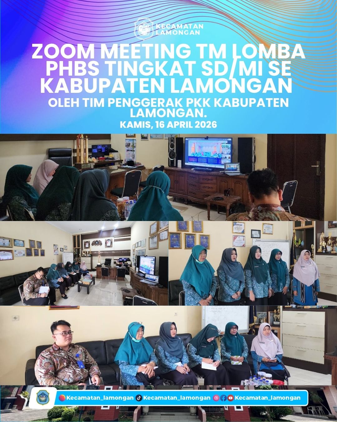 Foto: Kecamatan Lamongan Ikuti Zoom Meeting TM Lomba PHBS Tingkat SD/MI se-Kabupaten Lamongan